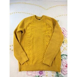 Gap Mens Mustard Yellow Cable Knit Crewneck Sweater Cotton Wool Blend Size M